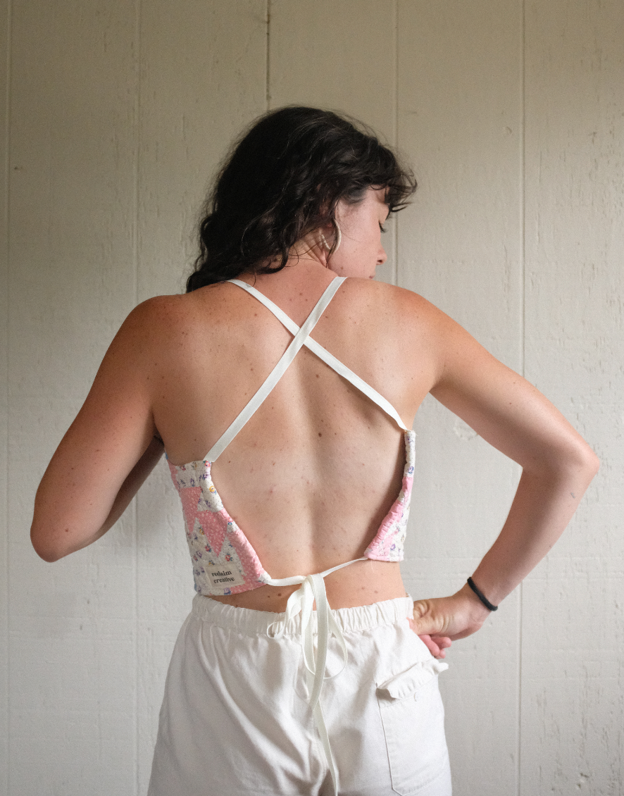 Quilt Halter Top - Blue + Pink Centered
