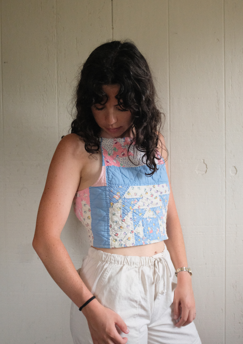 Quilt Halter Top - Blue + Pink Centered