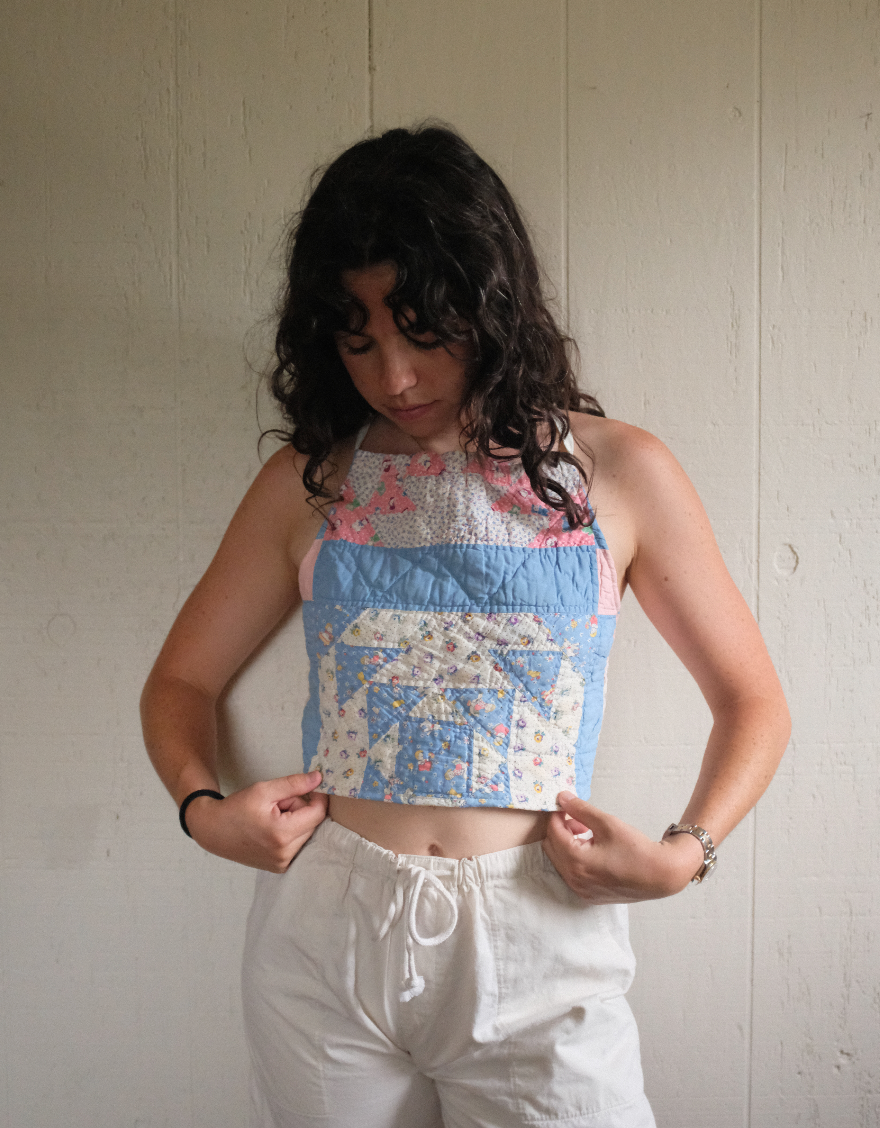 Quilt Halter Top - Blue + Pink Centered