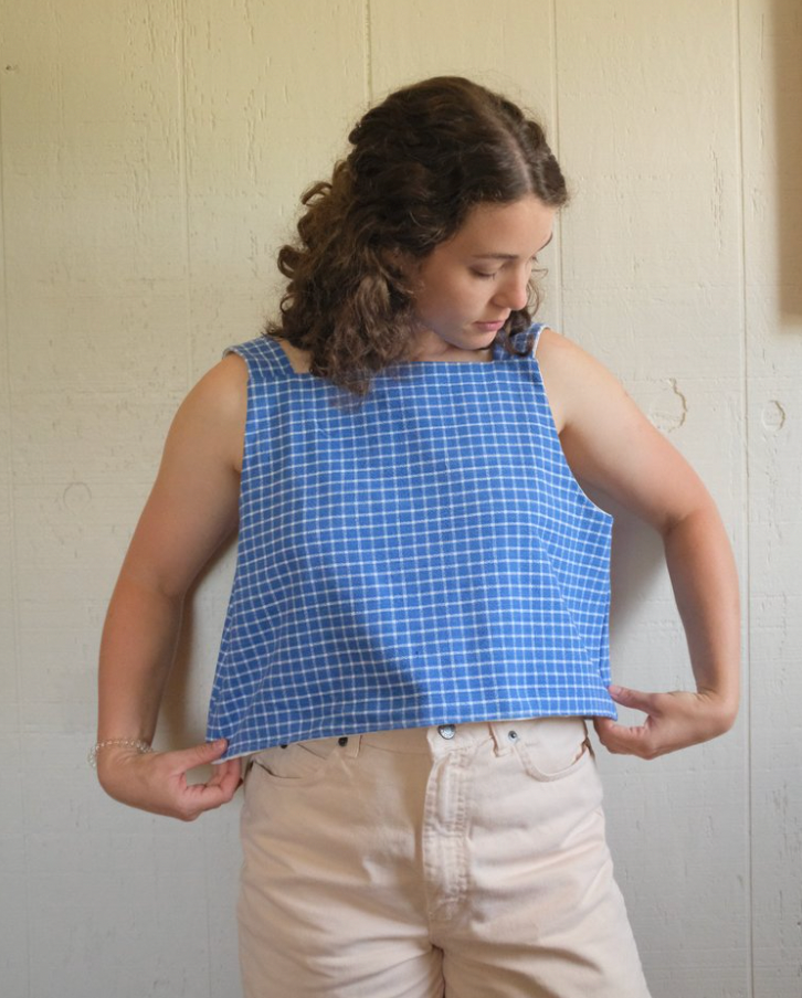 4 Way Reversible Tank - Blue + White Gingham
