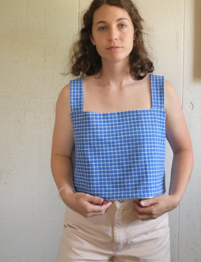 4 Way Reversible Tank - Blue + White Gingham