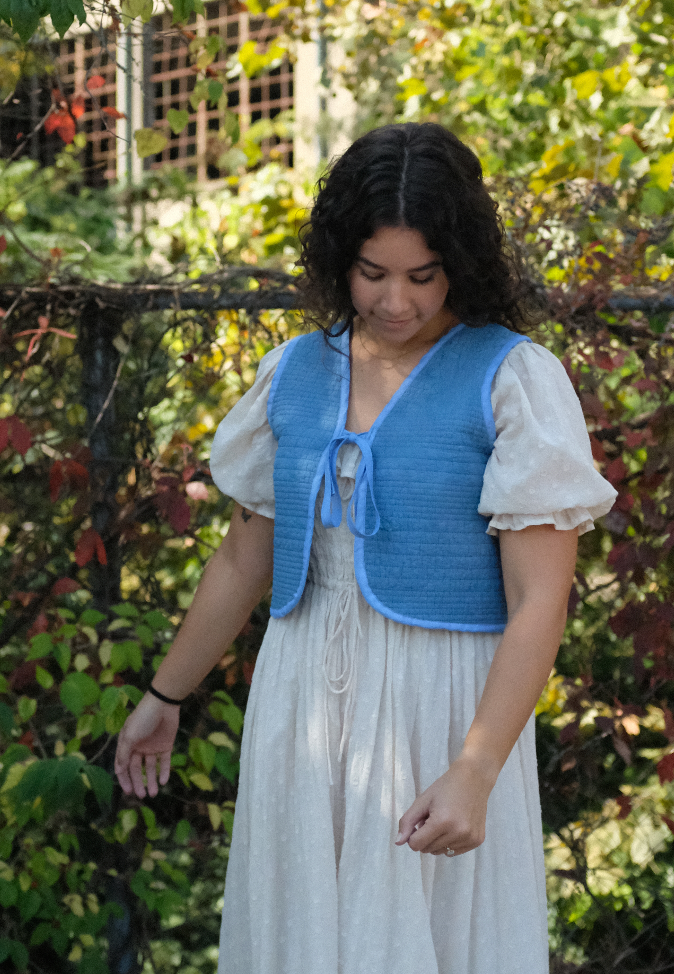 Quilt Vest - Indigo Dyed S Crop