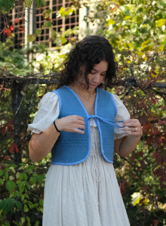 Quilt Vest - Indigo Dyed S Crop