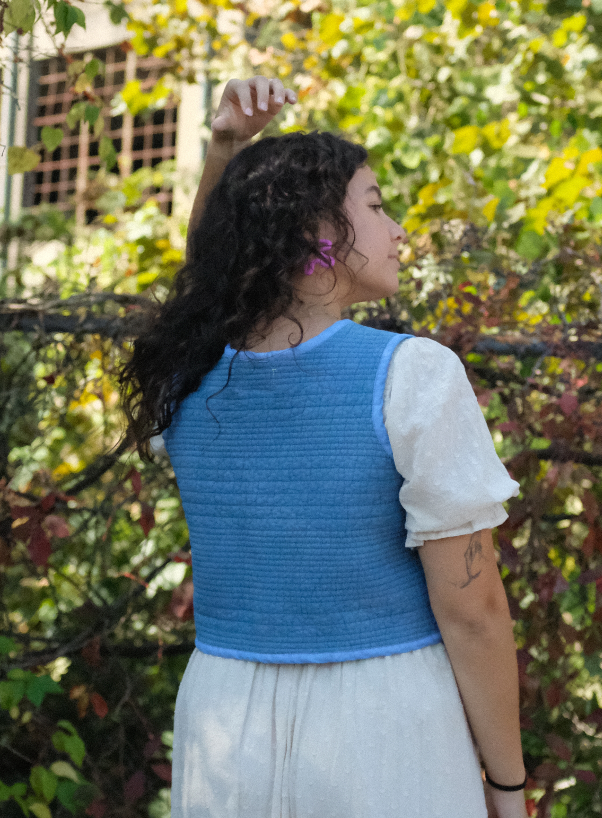 Quilt Vest - Indigo Dyed S Crop