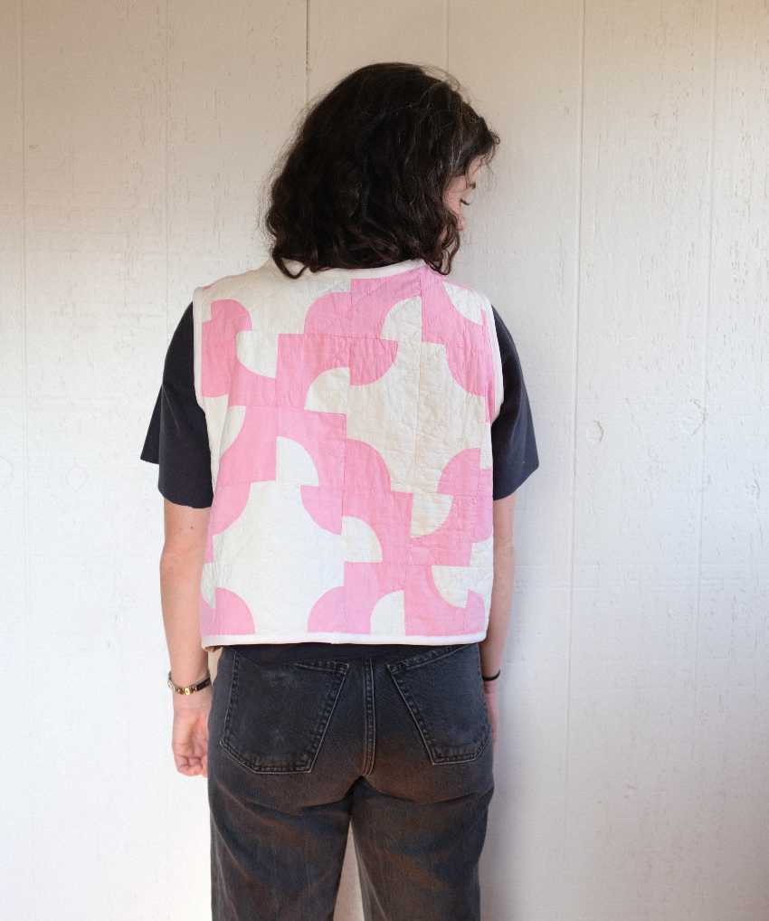Quilt Vest - Pink Drunkard's Path L/XL