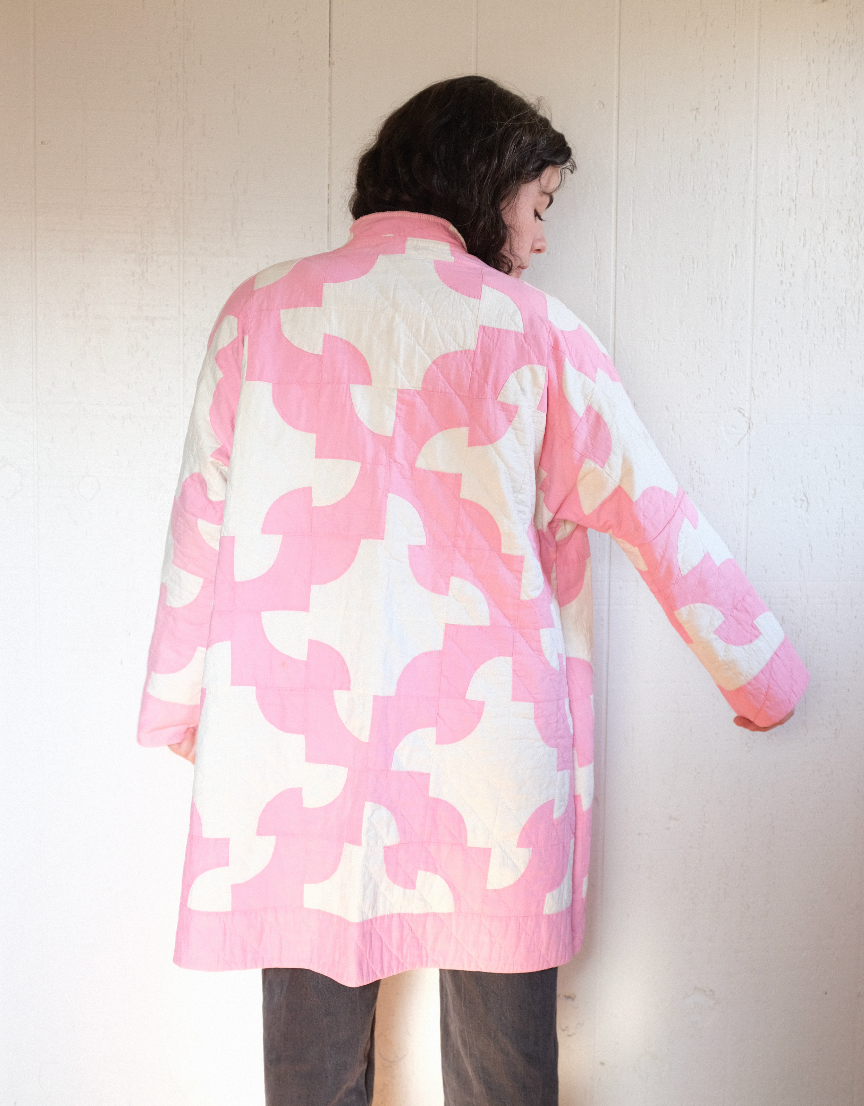 Quilt Coat - Pink + White Long