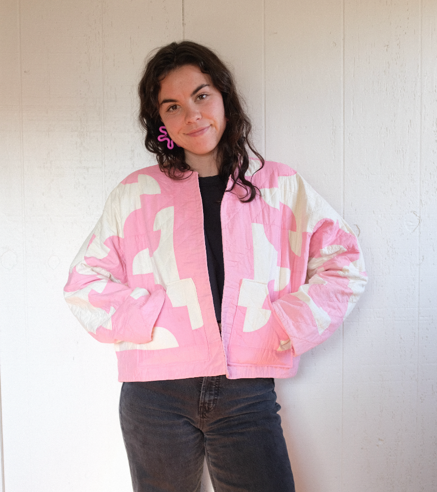Quilt Coat - Pink + White Short