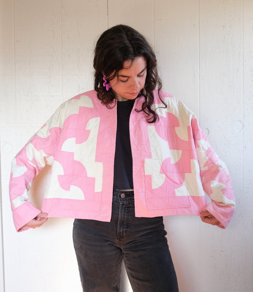 Quilt Coat - Pink + White Short