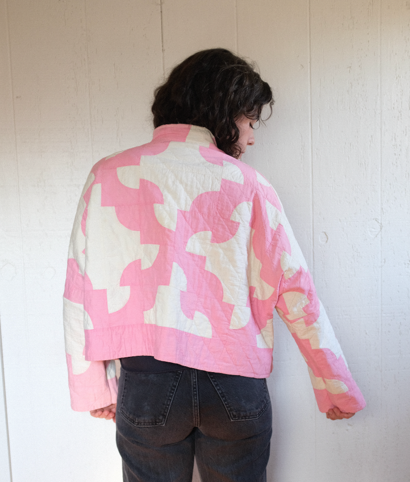 Quilt Coat - Pink + White Short