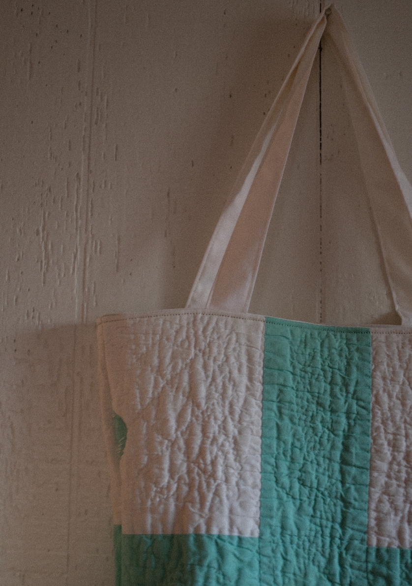 Quilt Tote - Teal + White