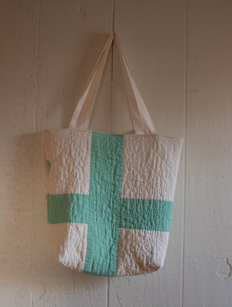Quilt Tote - Teal + White