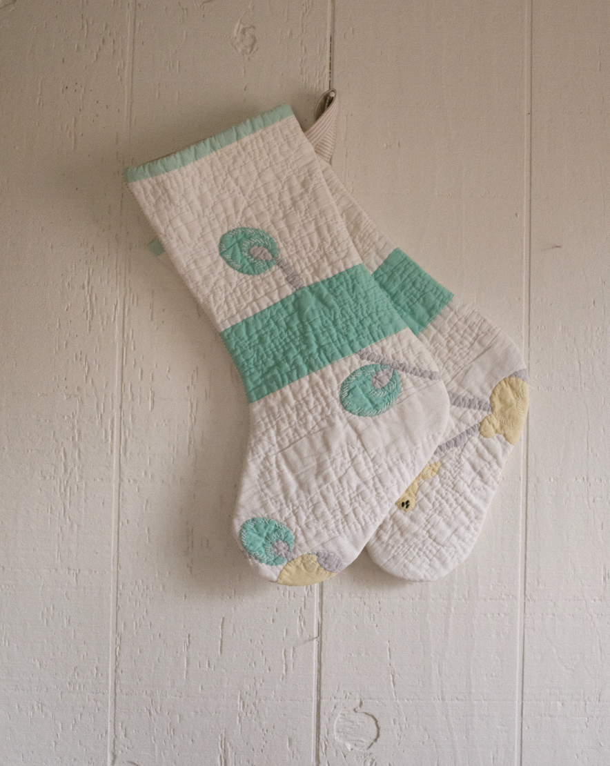 Quilt Stockings - Teal + White