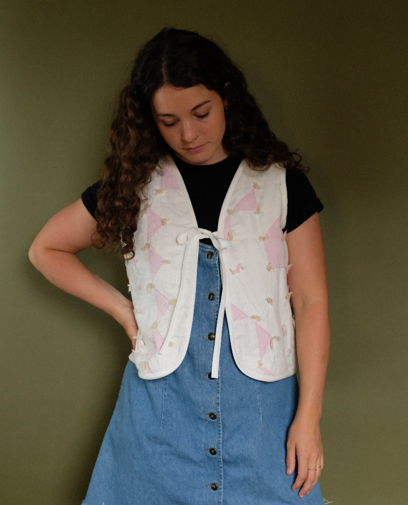 Quilt Vest - Pink Triangles S