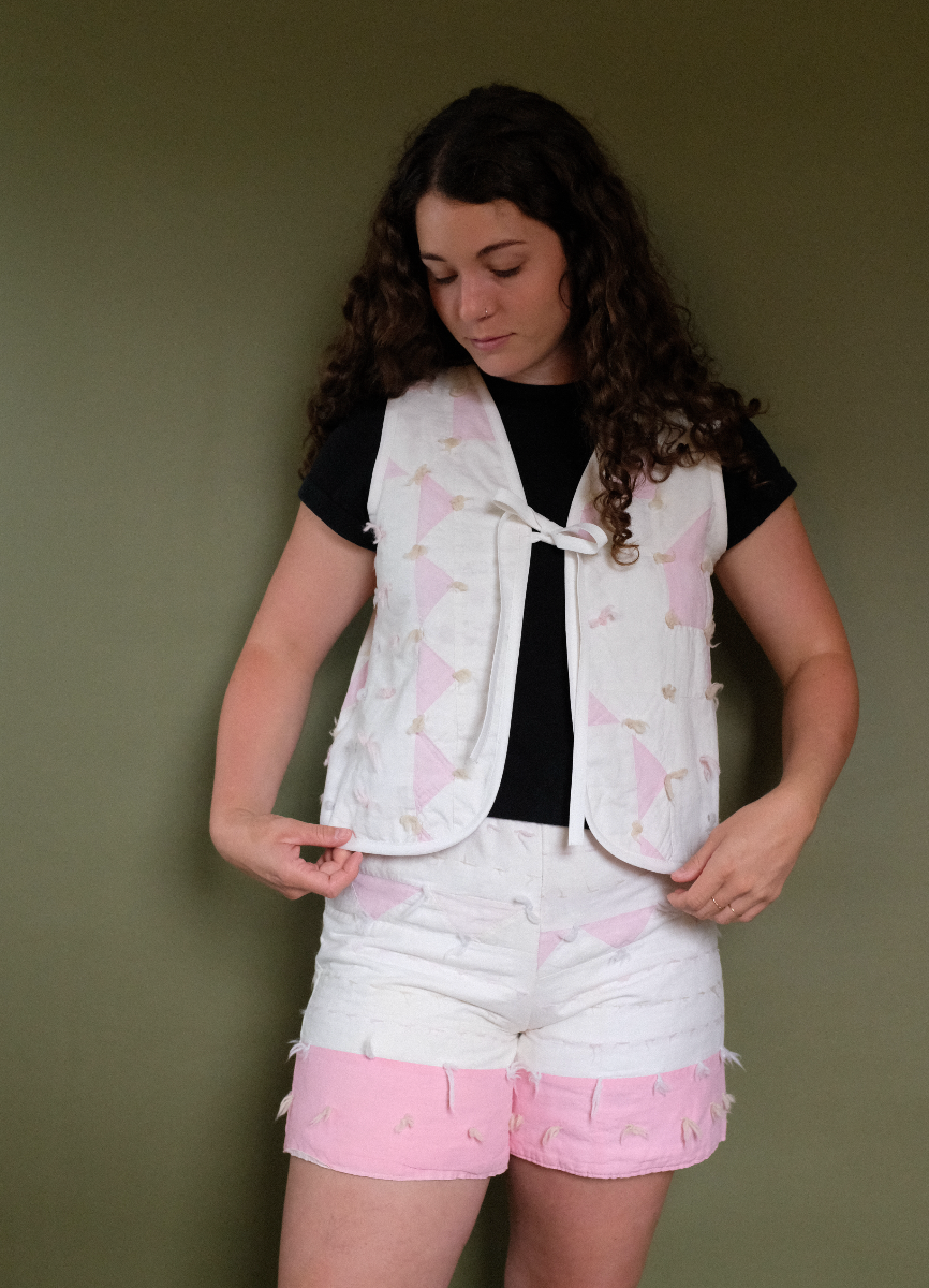 Quilt Vest - Pink Triangles S