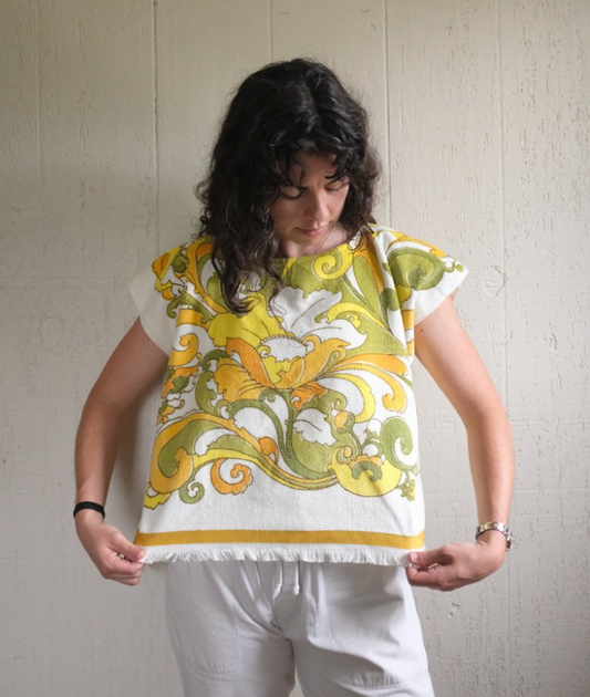 Yellow + Green 70s Floral Top