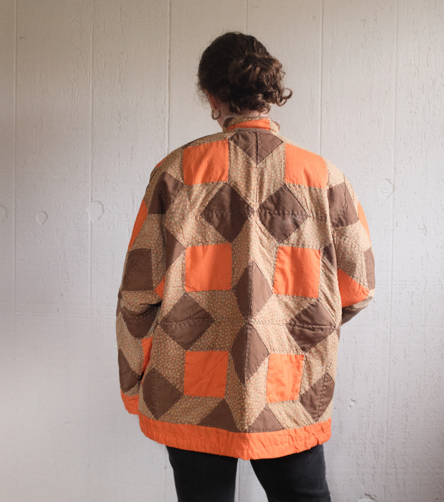 Quilt Coat - Orange + Brown