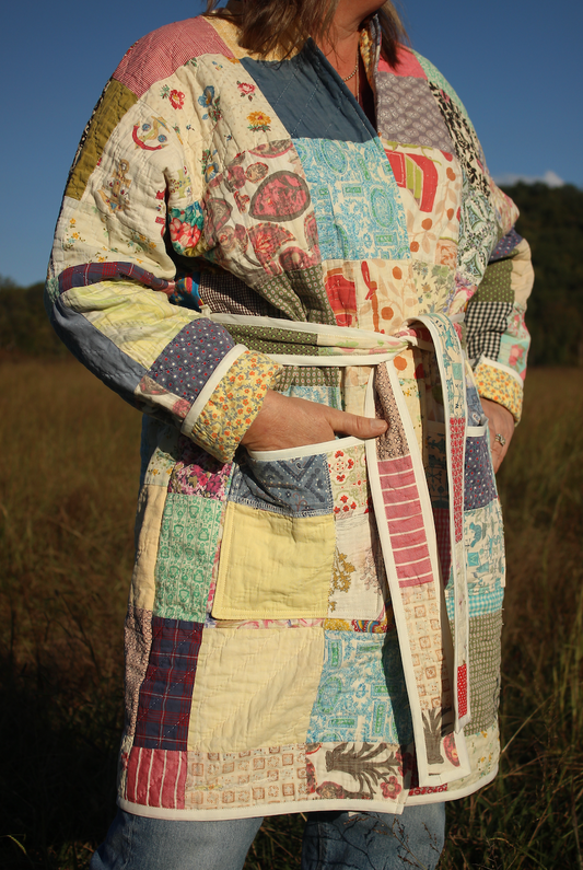 Quilt Coat - Patchwork Tie Waist