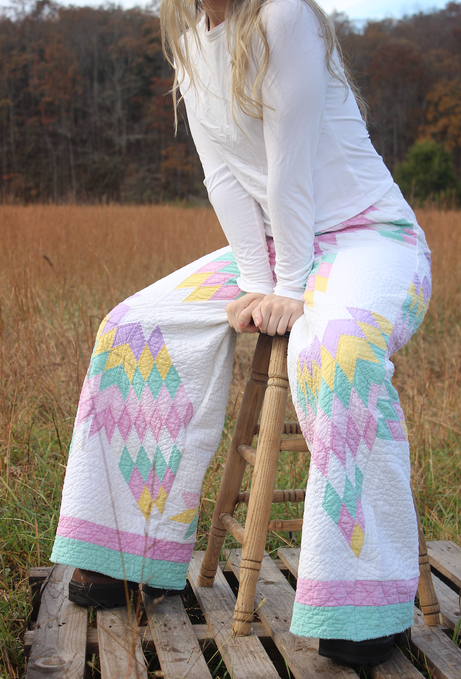 Wide Leg Quilt Pants - Pastel Lone Star