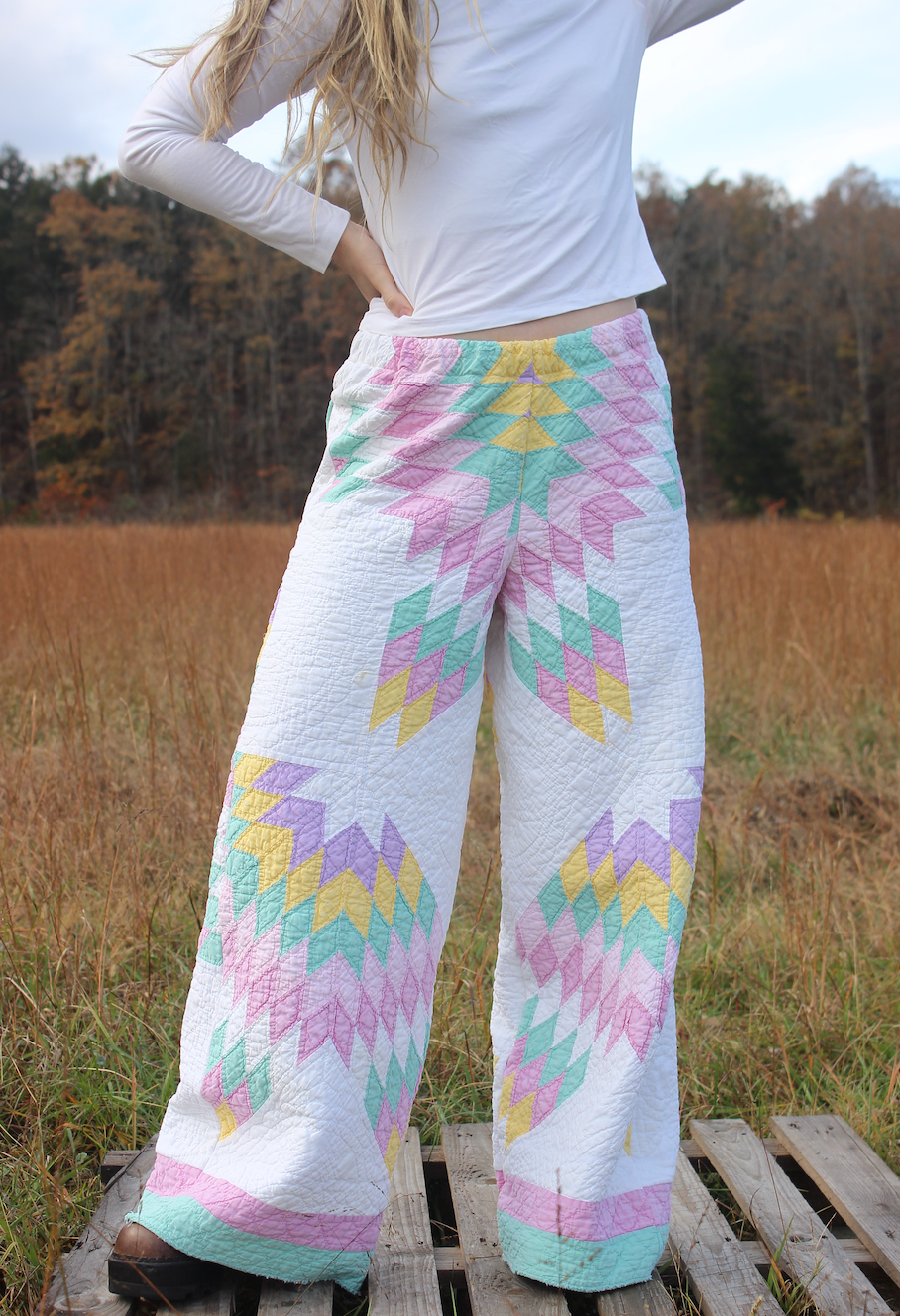 Wide Leg Quilt Pants - Pastel Lone Star