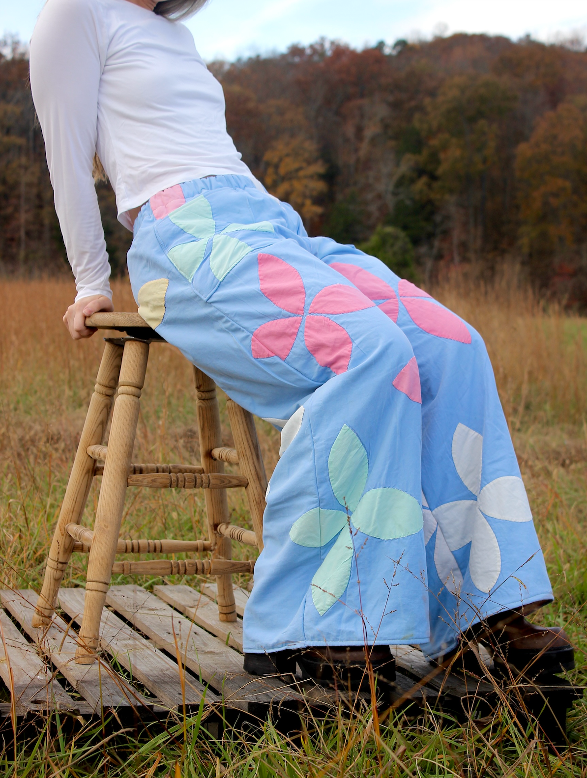 Wide Leg Quilt Pants - Orange Peel
