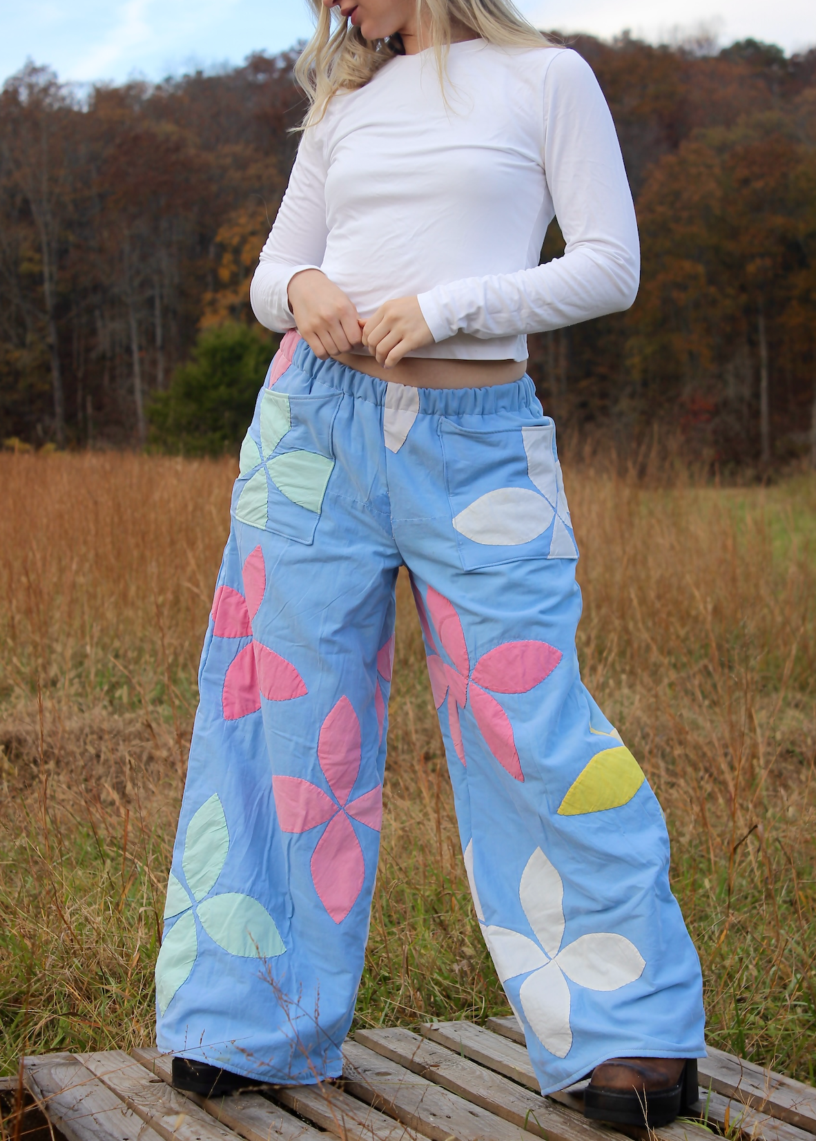 Wide Leg Quilt Pants - Orange Peel