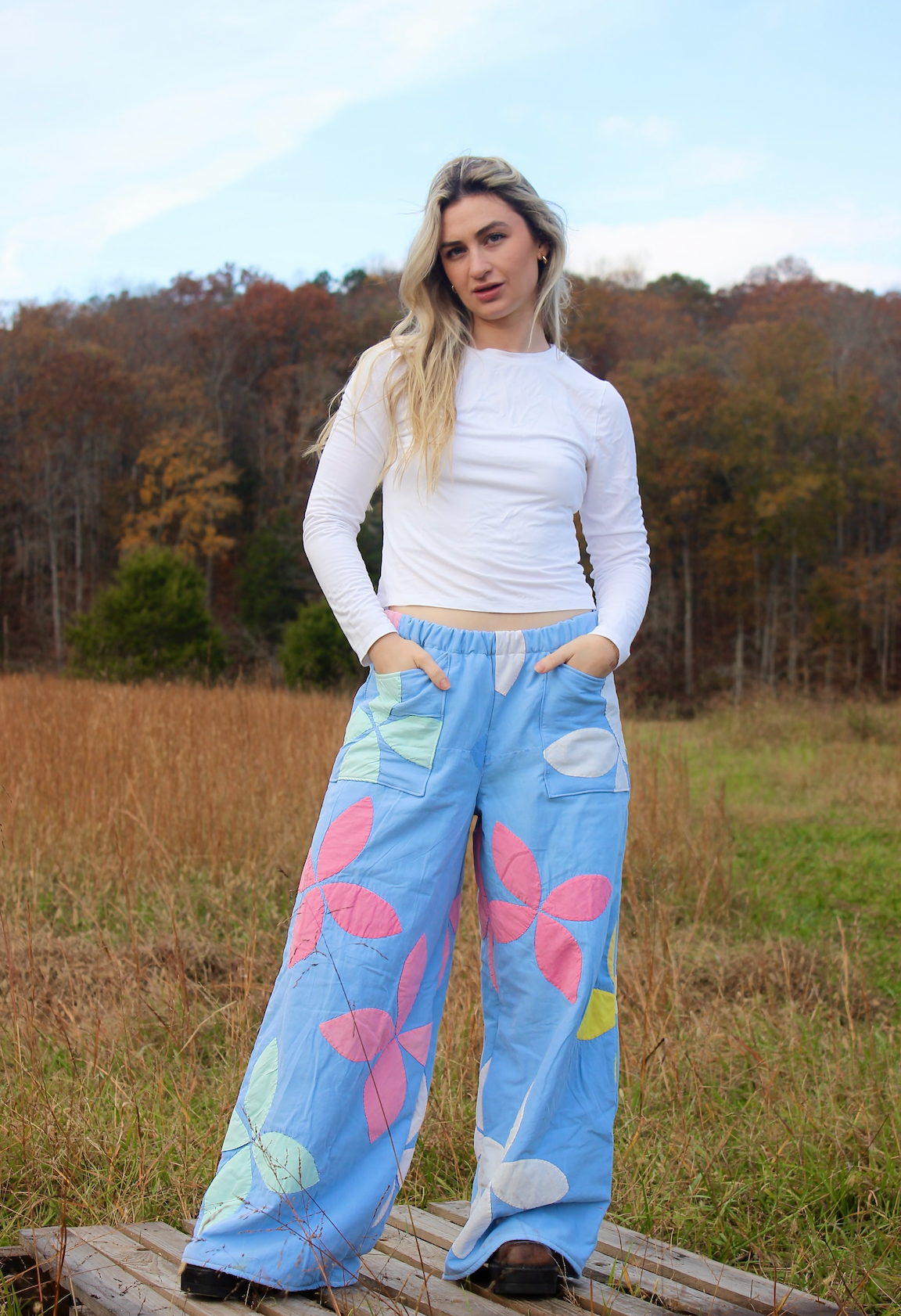 Wide Leg Quilt Pants - Orange Peel