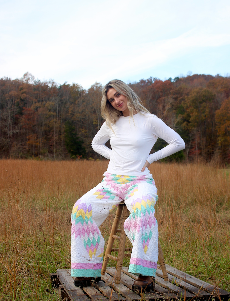 Wide Leg Quilt Pants - Pastel Lone Star