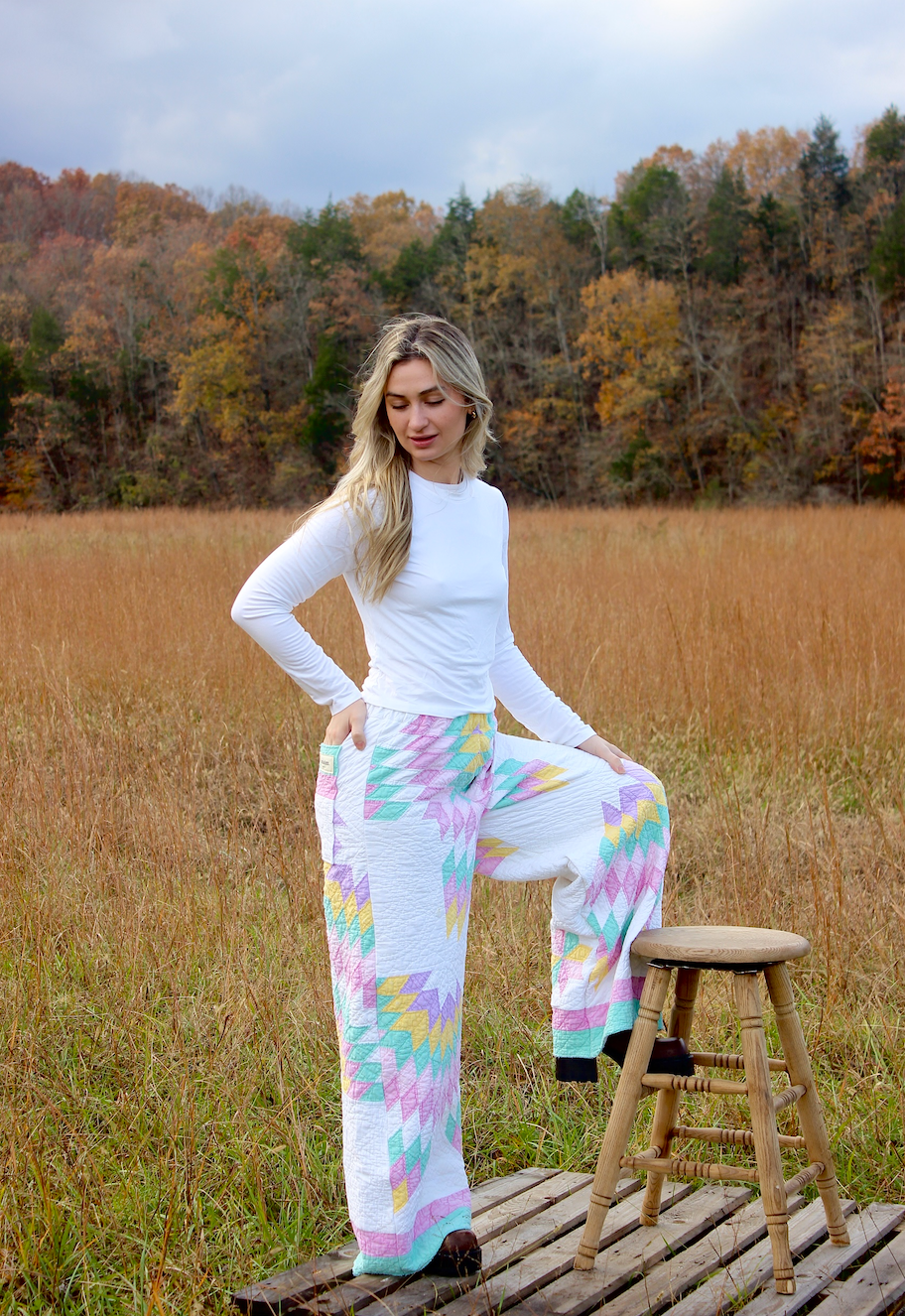 Wide Leg Quilt Pants - Pastel Lone Star