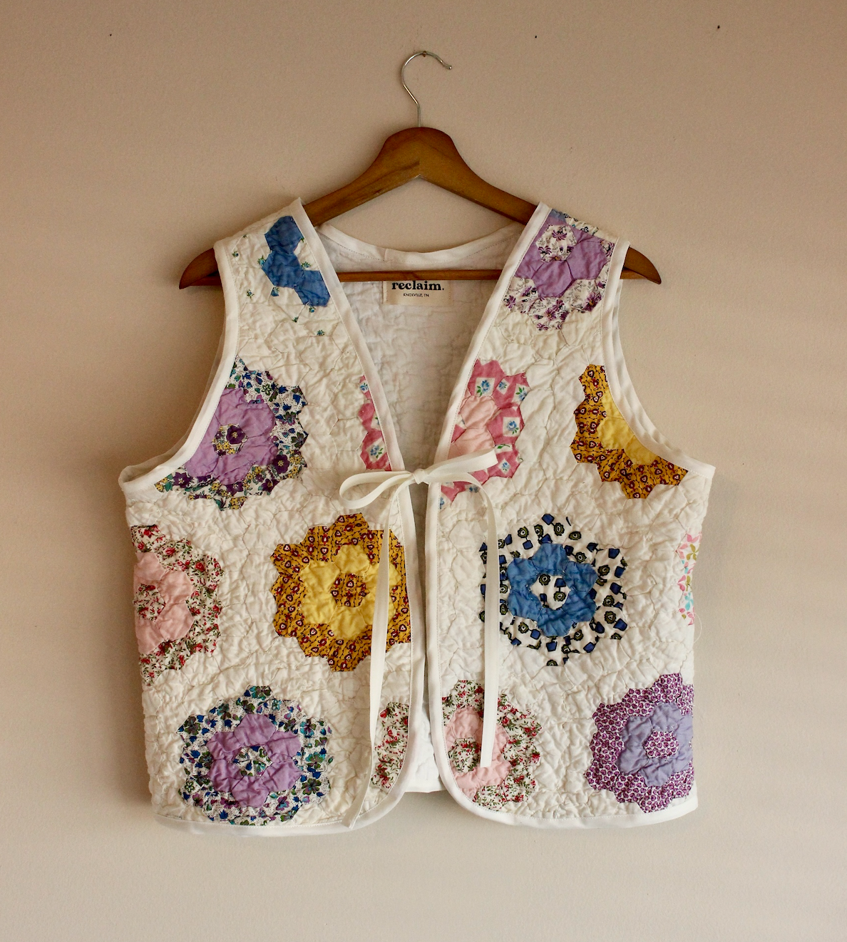 Tie Front Quilt Vest - Grandmother's Flower Garden
