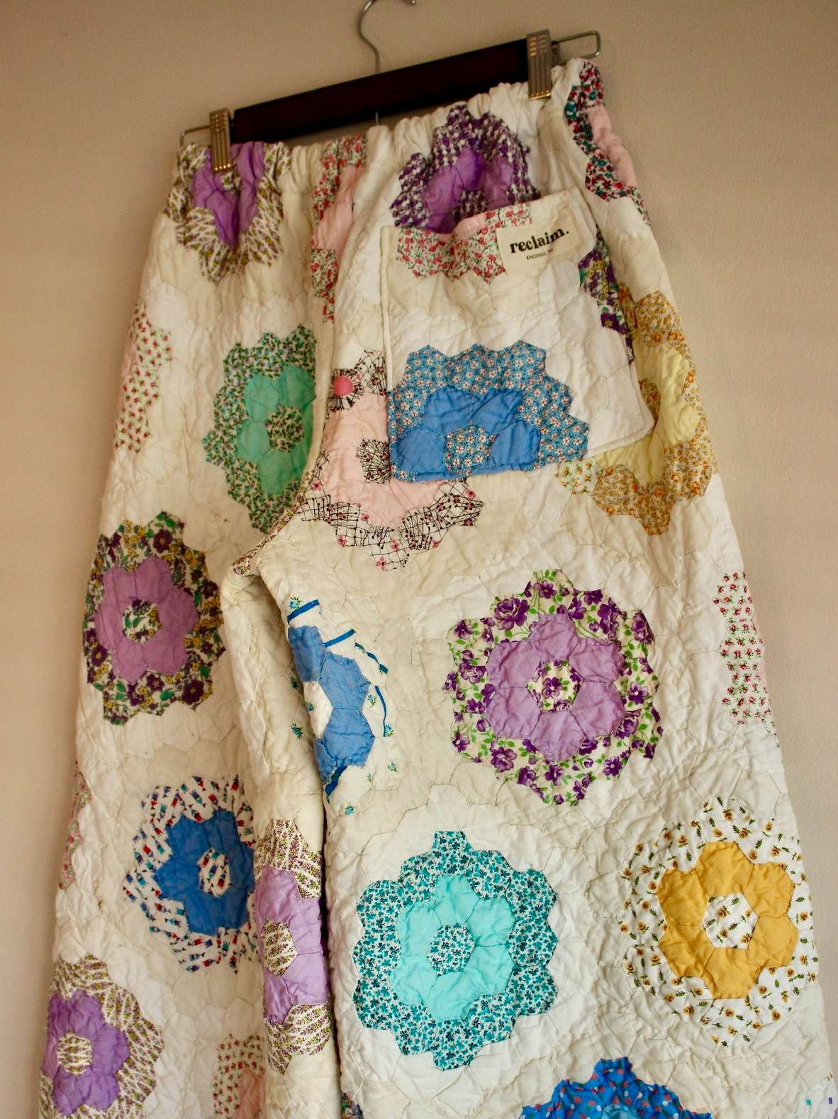 Wide Leg Quilt Pants - Grandmother's Flower Garden