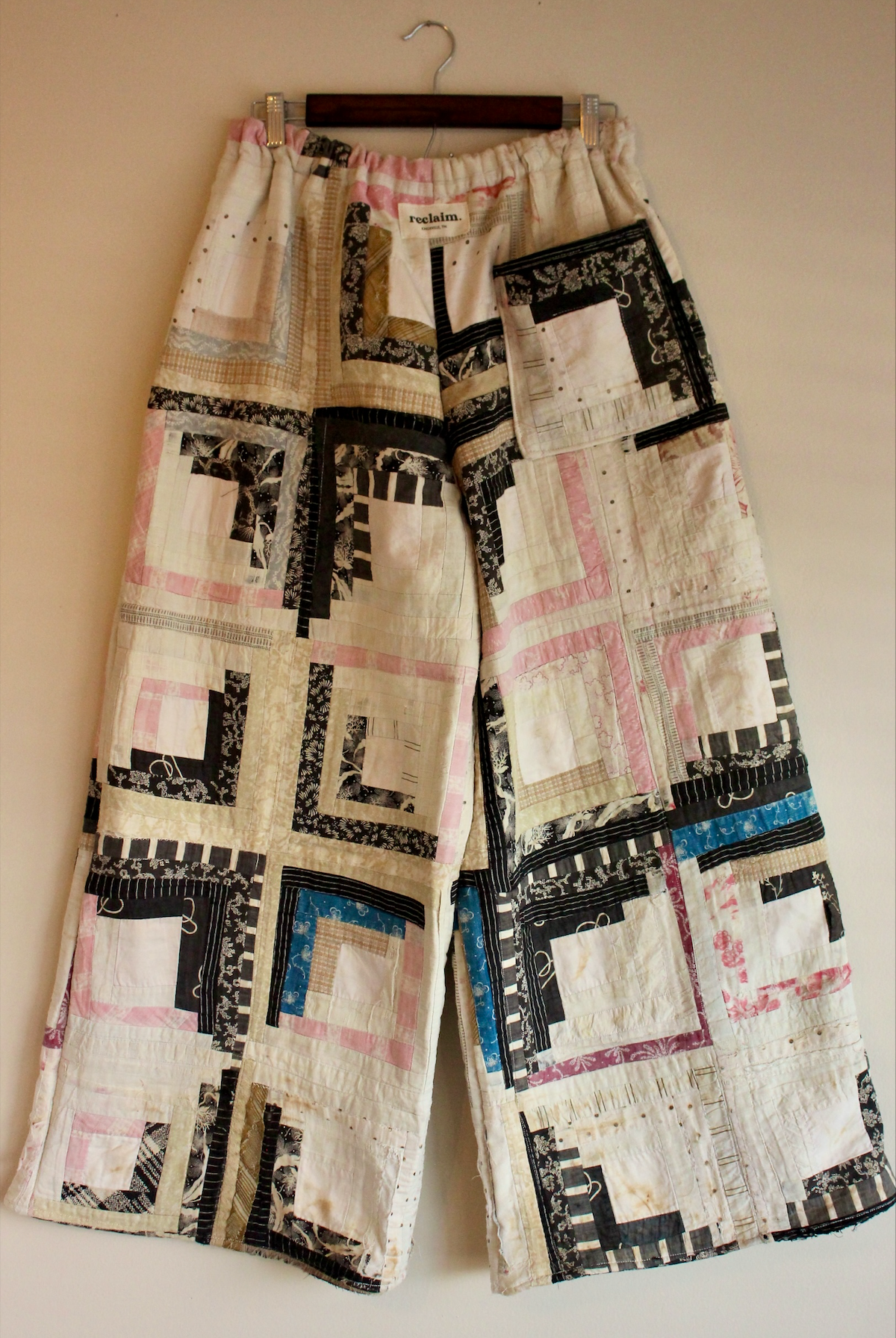 Wide Leg Quilt Pants - Log Cabin