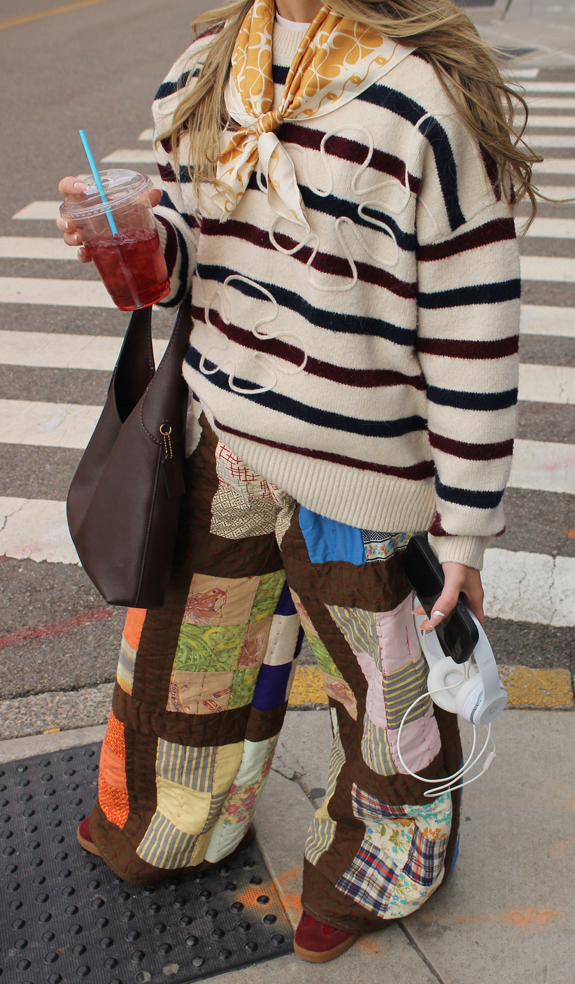 Wide Leg Quilt Pants - Brown 9 Patch