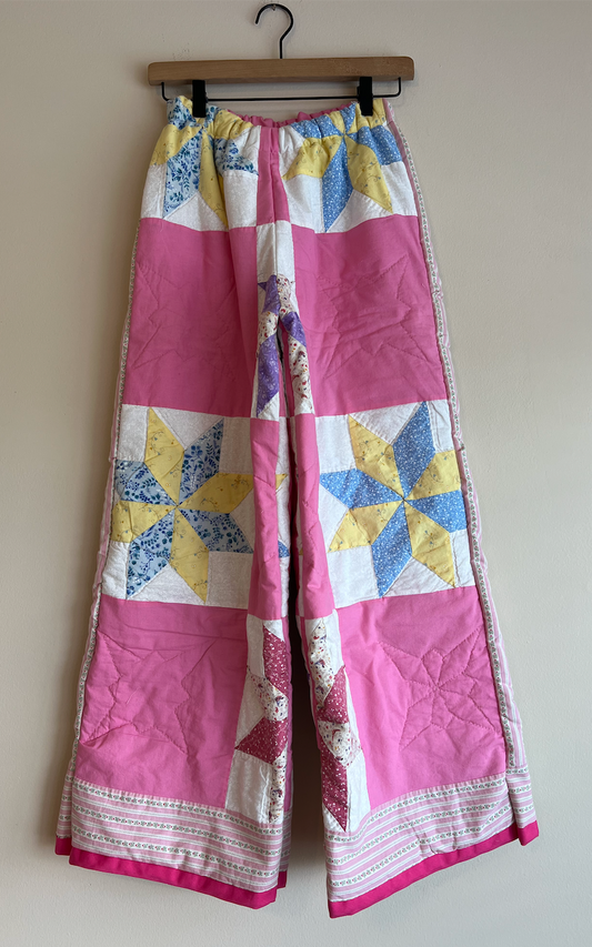 Wide Leg Quilt Pants - Pink LeMoyne Star