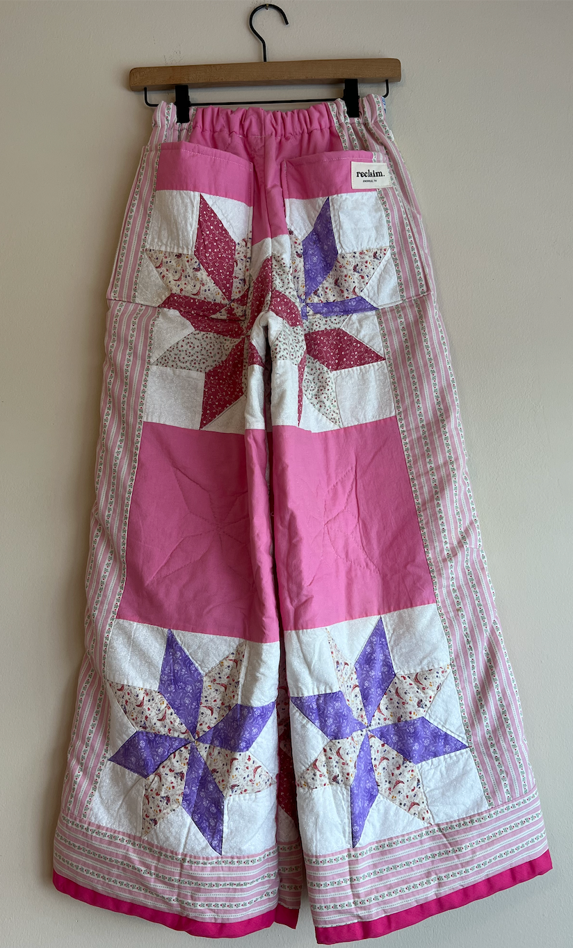 Wide Leg Quilt Pants - Pink LeMoyne Star