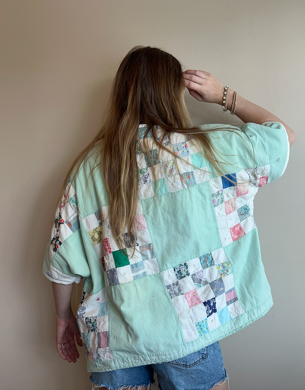 Short Sleeve Quilt Tee- Mint Checkerboard