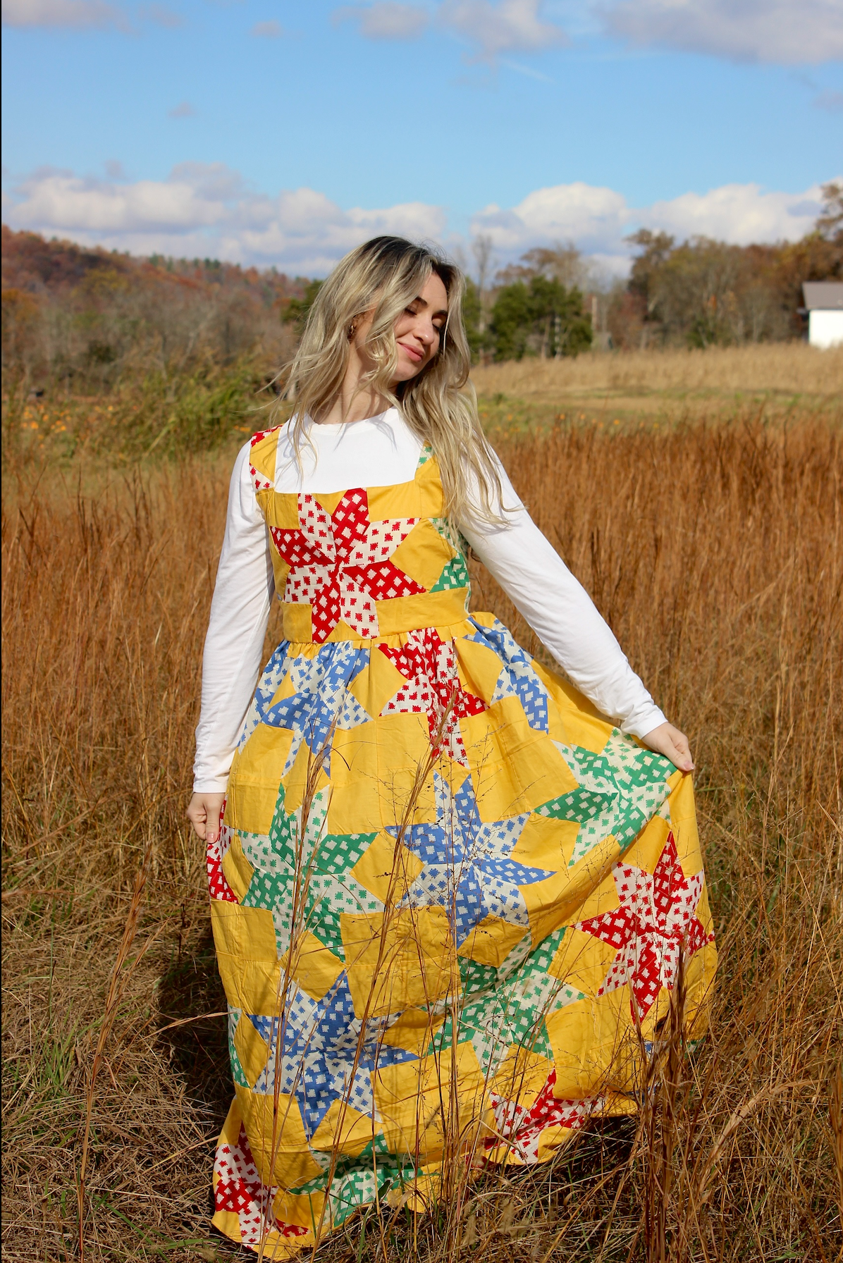 Quilt Top Dress - Yellow 8 Point Star