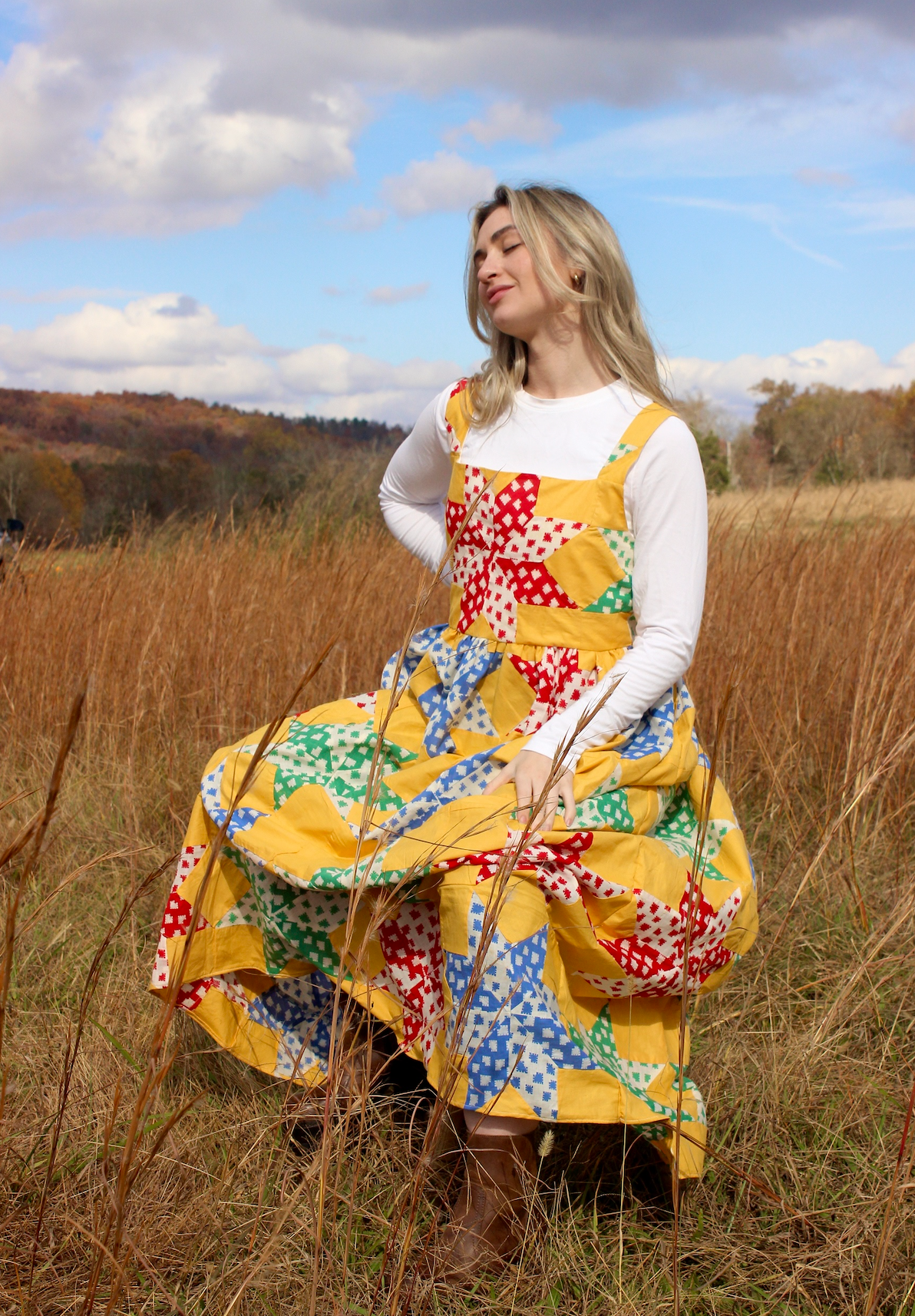 Quilt Top Dress - Yellow 8 Point Star