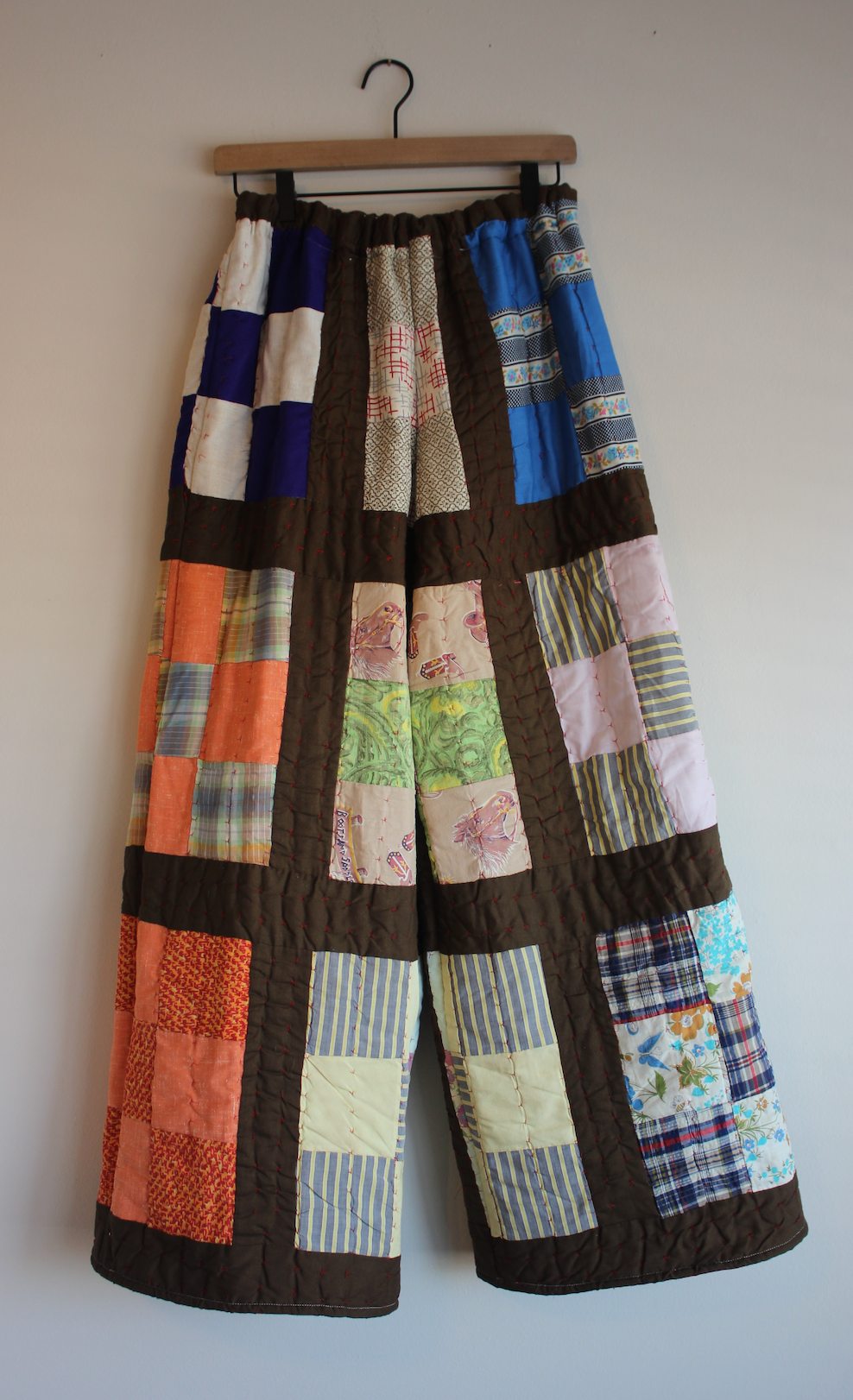 Wide Leg Quilt Pants - Brown 9 Patch