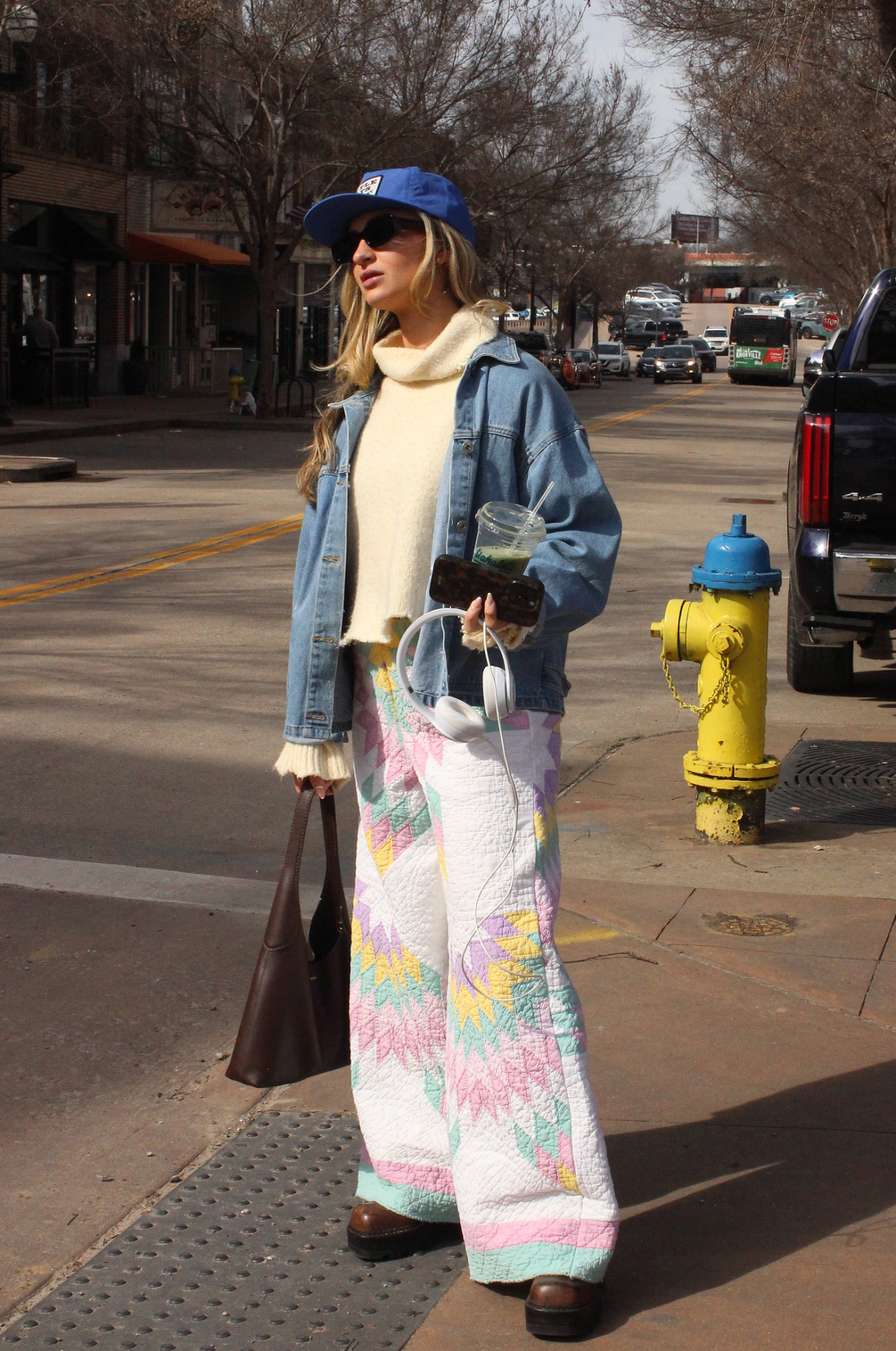 Wide Leg Quilt Pants - Pastel Lone Star