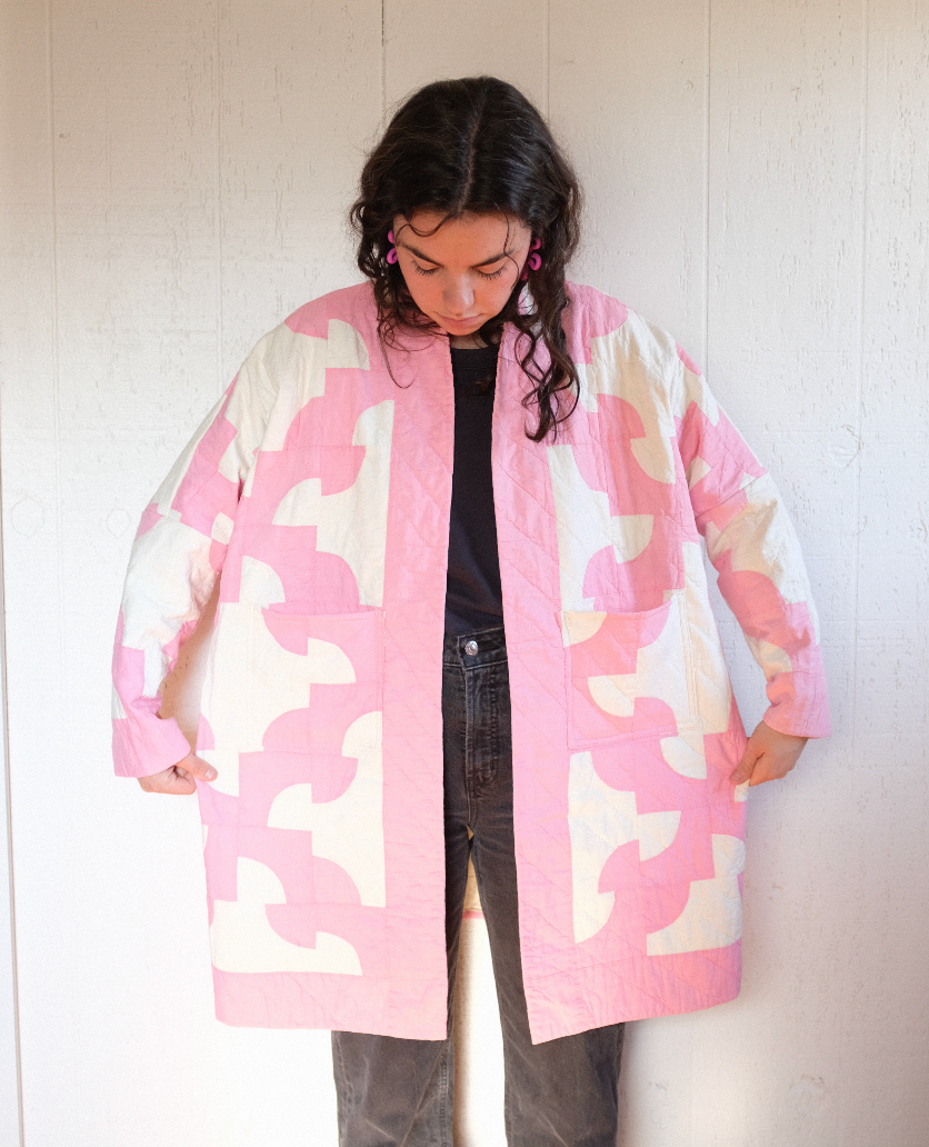 Quilt Coat - Pink + White Long