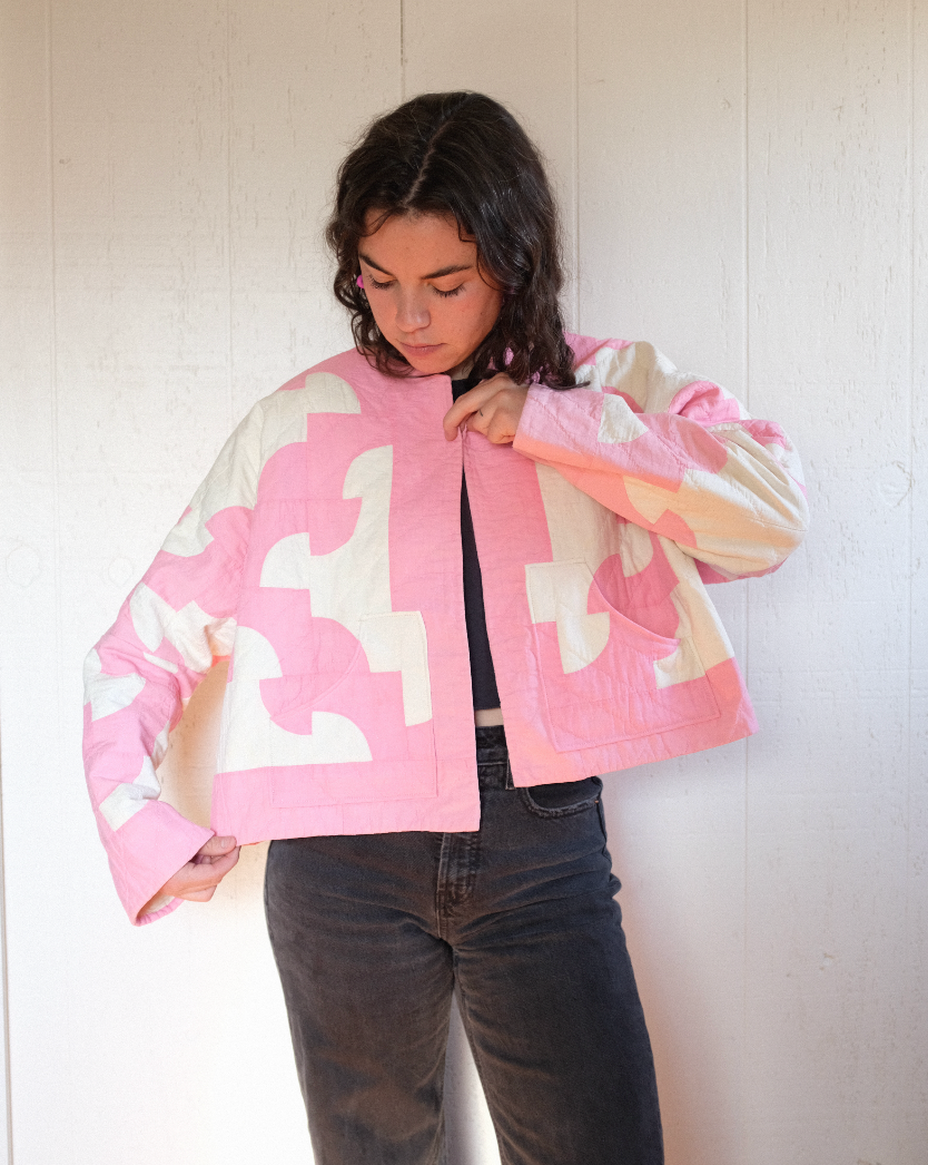 Quilt Coat - Pink + White Short
