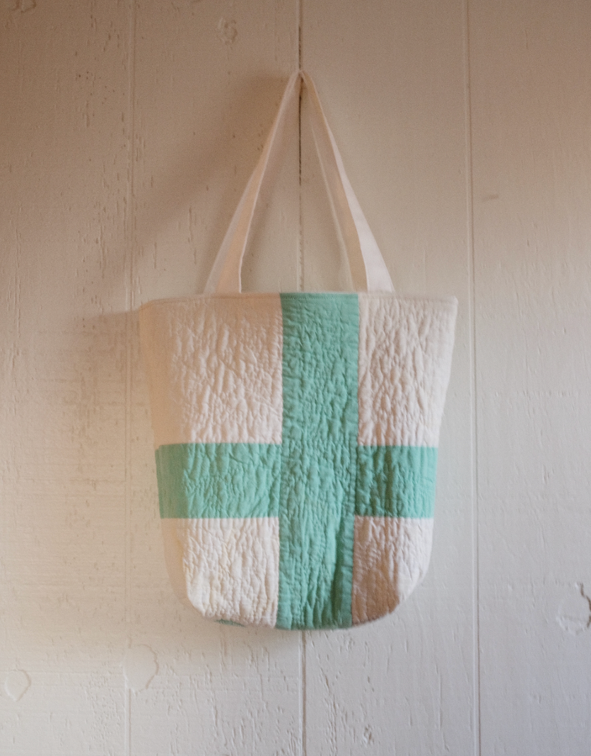 Quilt Tote - Teal + White