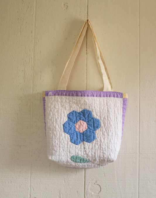 Quilt Tote - Green + Blue Flowers
