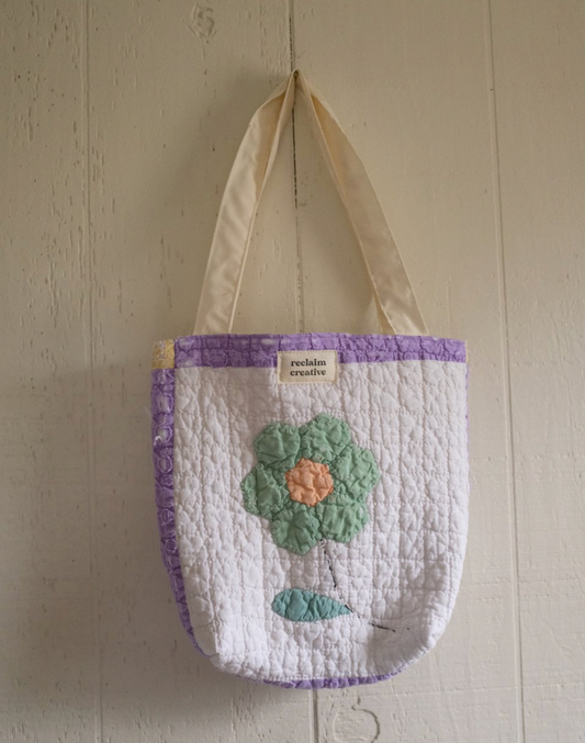 Quilt Tote - Green + Purple Flowers