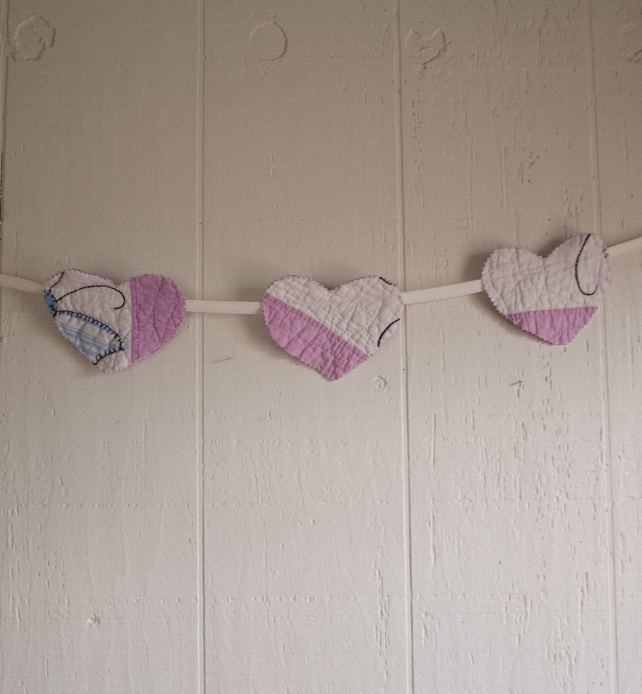 Quilt Heart Bunting - Purple + White