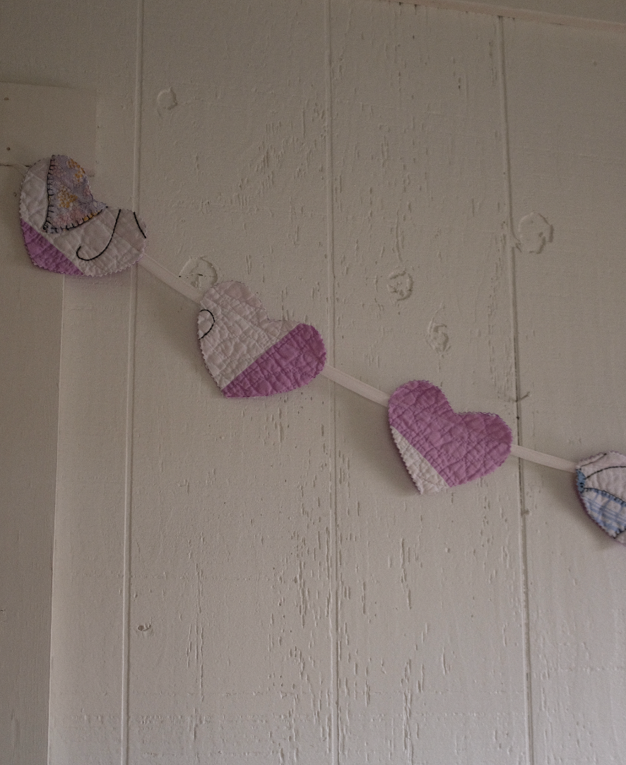 Quilt Heart Bunting - Purple + White