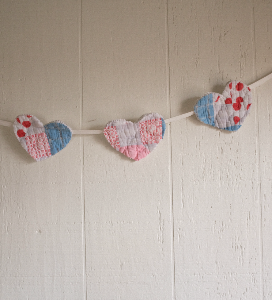 Quilt Heart Bunting - Pink + Blue