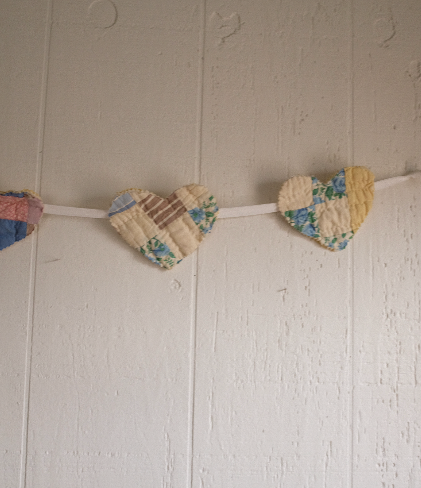 Quilt Heart Bunting - Yellow + Pastel Check