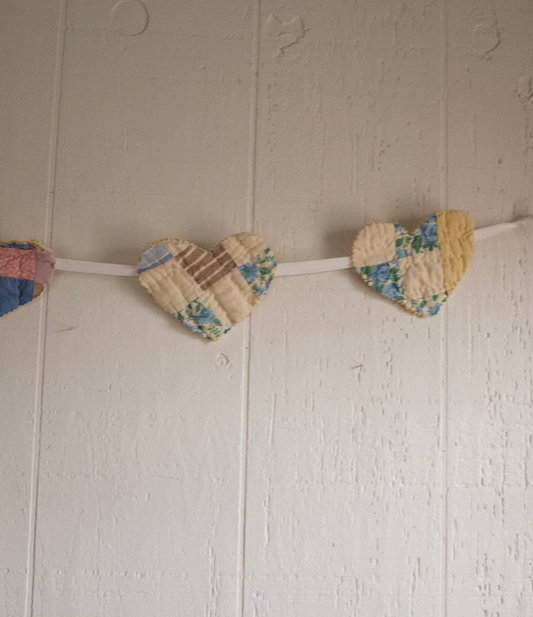 Quilt Heart Bunting - Yellow + Pastel Check