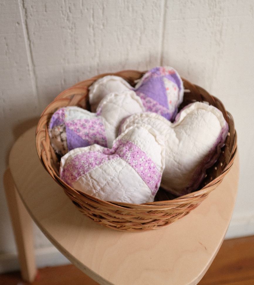 Stuffed Quilt Heart - Purple + White